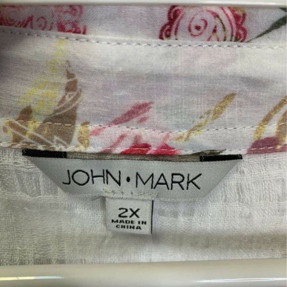 JohnMark Button Shirt White Floral Stretch Crochet - Picture 5 of 7